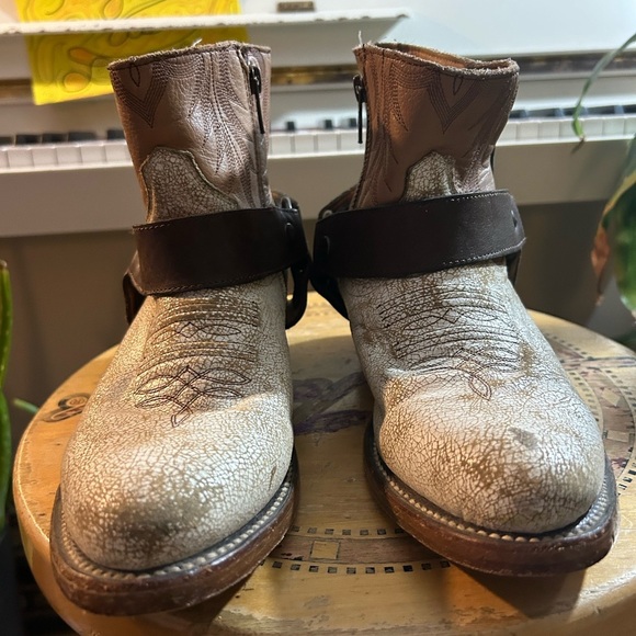 ASH Vintage Distressed Gold Brown Straps ankle Leather cowboy boots bootie 38 - Picture 2 of 16